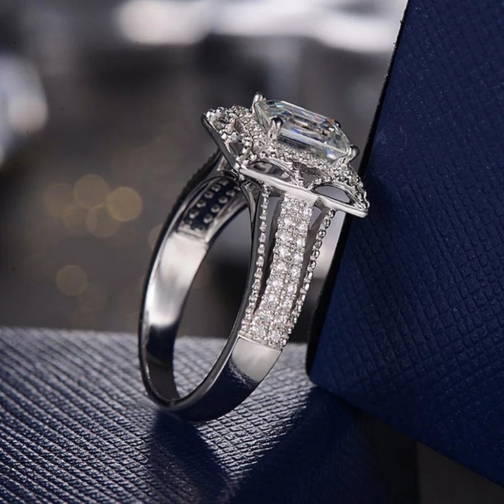 *NEW 925 Sterling Silver Diamond Halo Squar - Picture 5 of 5